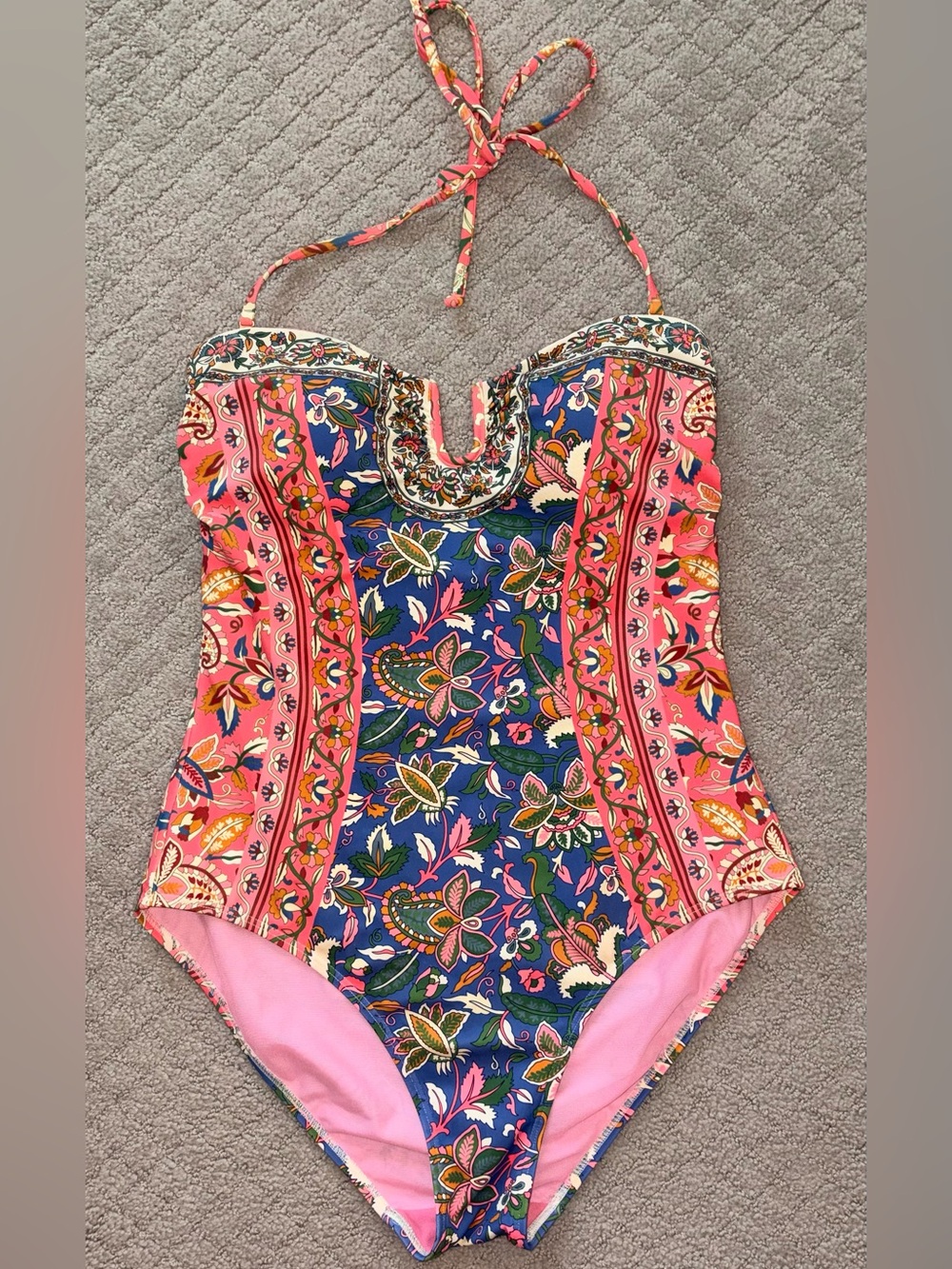 Pink & Blue Floral One-Piece Swimsuit with removal straps